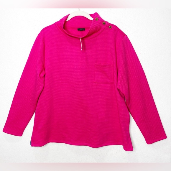 Talbots Plus Fuchsia Pink Mock neck Pullover Knit Sweater Shoulder Button Detail - Picture 3 of 11